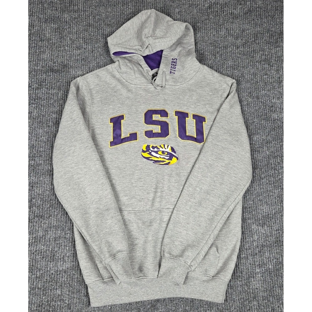 Colosseum LSU Tigers Hoodie Pullover Gray Purple Mens Small Sweatshirt